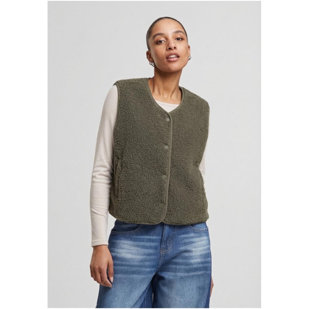 Urban Classics - Buttoned Teddy Sleeveless jacket - Olive green